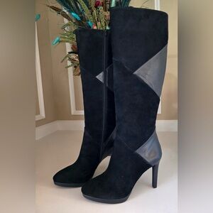 ANTONIO MELANI Black Heeled Boots with Suede and Leather Details *Brand New*